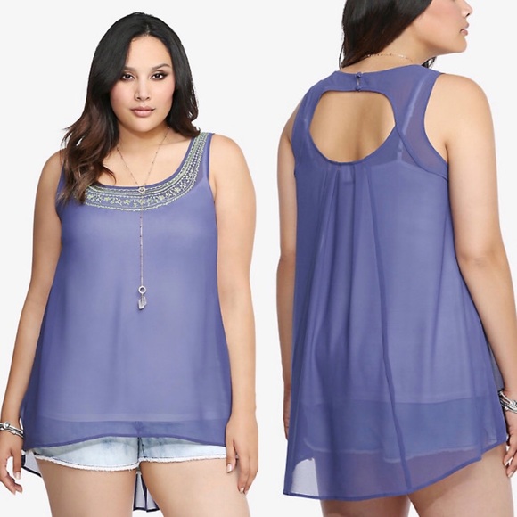 Torrid Embroidery Cutout Sheer Chiffon Tan… - Picture 1 of 6